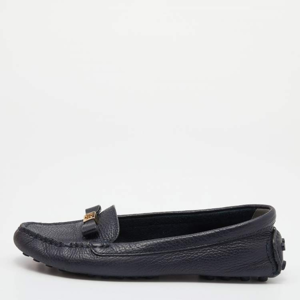 Tory Burch Navy Blue Pebbled Leather Driver Loafers Womens Size 10.5